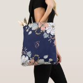 Navy Blush Roze Blauw Bloemen Gepersonaliseerd Draagtas (Dichtbij)