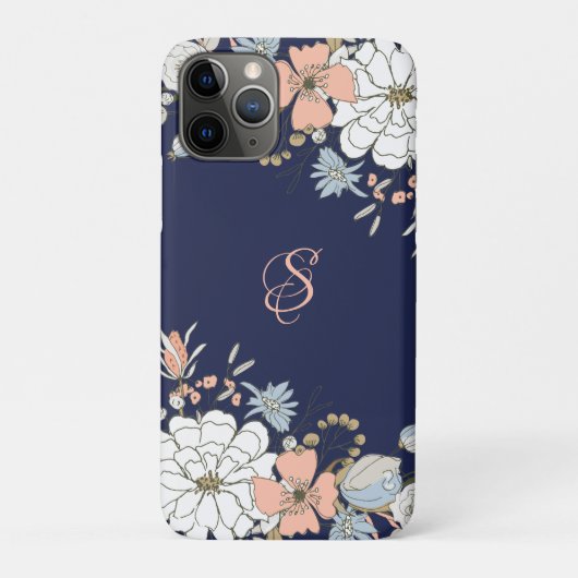 Navy Blush Roze Blauw Bloemen Gepersonaliseerd Mon Case-Mate iPhone Case (Achterkant)
