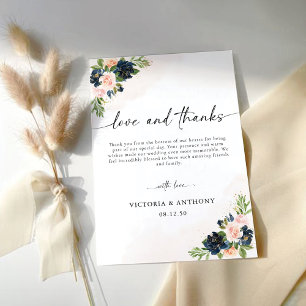 Navy & Blush Roze Bloemen Bruiloft Dank u Kaarten