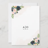 Navy & Blush Roze Bloemen repetitie diner Kaart (Achterkant)