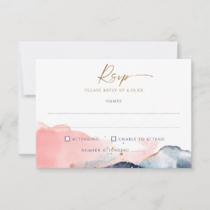Navy Blush Roze Bruiloft Maaltijd Keuze & Liedje RSVP Kaartje