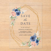 Navy Blush Roze Geometrische Huwelijk Save the Dat Acryl Uitnodigingen (Voorkant)