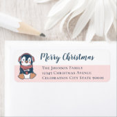 Navy Blush Roze Pinguïn Vrolijk Kerstfeest Etiket (Insitu)