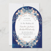 Navy Blush Strand Waterverf Schelp Bloem Bruiloft Kaart (Voorkant)