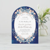 Navy Blush Strand Waterverf Schelp Bloem Bruiloft Kaart (Staand voorkant)