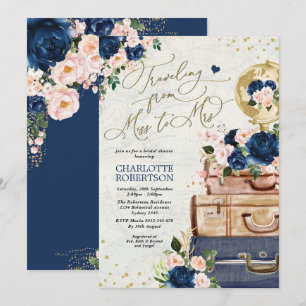 Navy Blush Travel Vrijgezellenfeest Miss to Mrs. Kaart