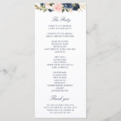Navy & blush waterverf bloemenbruiloft programma (Achterkant)