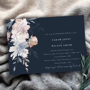 Navy Blush Waterverf bloemenrepetitie diner Kaart