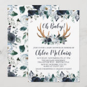 Navy Boho Baby shower Invitation Baby Boy Kaart (Voorkant / Achterkant)