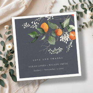 Navy Boho Oranje Blossom Botanical Wedding Napkins Servet