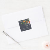 Navy Boho Oranje Blossom Botanical Wedding Vierkante Sticker (Envelop)