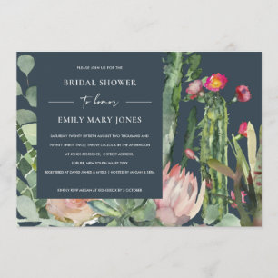 NAVY BOHO PINK FLORAL CACTUS FOLIAGE VRIJGEZELLENF KAART