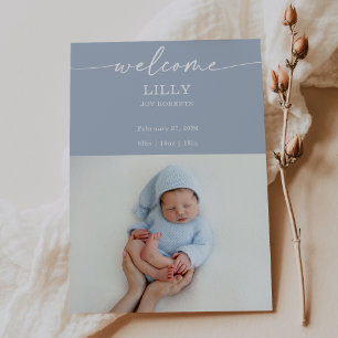 Navy Boho Welkom Baby Foto Aankondigingskaart Kaart