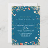 Navy Boho Wildflower Spaanse bruiloft Kaart (Voorkant)