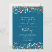 Navy Boho Wildflower voor- en achterbruiloft Kaart (Voorkant)