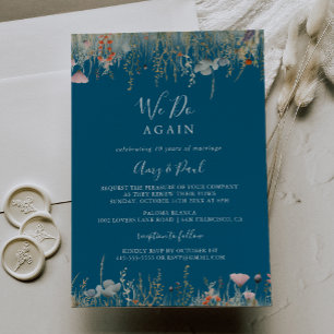 Navy Boho Wildflower We Do Again Vow Hernieuwing Kaart