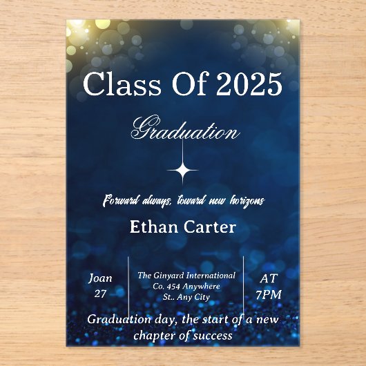Navy Bokeh Graduation Invitation Acryl Uitnodigingen (Voorkant)