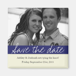 Navy Bold Banner Foto Save The Date Magnet Magneet
