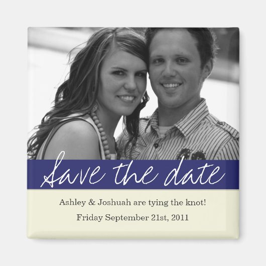 Navy Bold Banner Foto Save The Date Magnet Magneet (Voorkant)