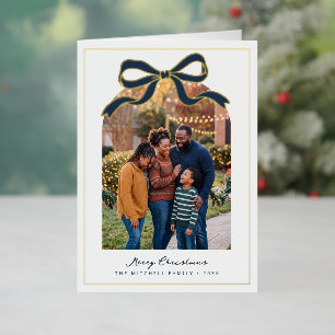 Navy Boog Ontwerp Prettig Kerstmis Familie Foto Folie Feestdagenkaart