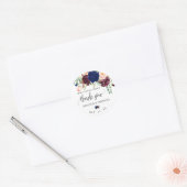 Navy bordeaux bloemenboho chique bruiloft dank u ronde sticker (Envelop)