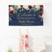 Navy bordeaux blos roze boho floral Vrijgezellenfe Spandoek (Insitu)