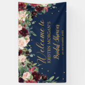 Navy bordeaux blos roze boho floral Vrijgezellenfe Spandoek (Verticaal)