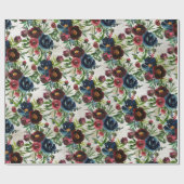 Navy Bordeaux Peonies Blooming Garden Wrapping Pap Cadeaupapier (Vlak)