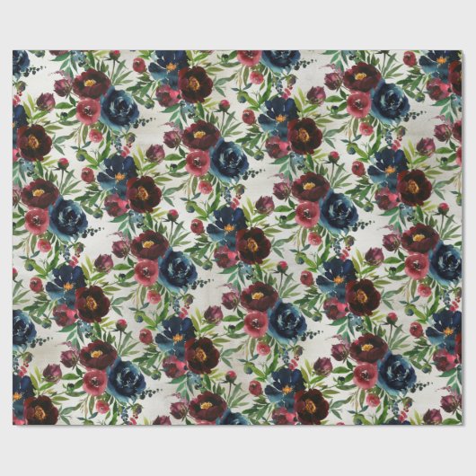 Navy Bordeaux Peonies Blooming Garden Wrapping Pap Cadeaupapier (Vlak)