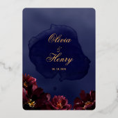 Navy Bordeaux Wedding Gold Folie Uitnodiging (Achterkant)