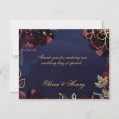 Navy Bordeaux Wedding Hartelijk dank RSVP Kaartje (Achterkant)
