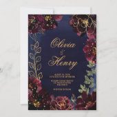 Navy Bordeaux Wedding Kaart (Voorkant)