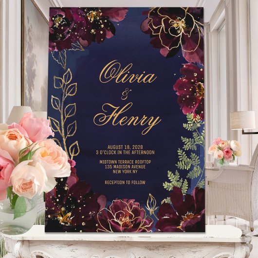 Navy Bordeaux Wedding Kaart