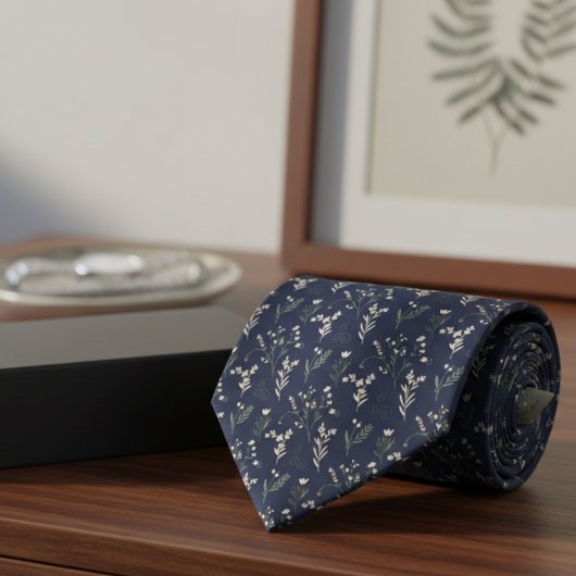 Navy Botanical Tie – Formal Nature Lover Stropdas