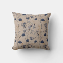 Navy Botanical Wildflower Throw Pillow Kussen