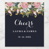 Navy Botanische Proost Bruiloft Wijn Label Etiket (Enkel label)