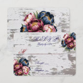 Navy Bourgogne Blush Rose Paonée Or Mariage RSVP  (Devant / Derrière)