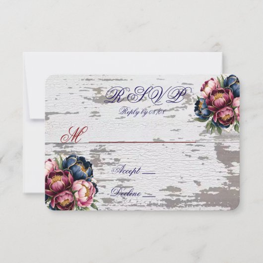 Navy Bourgogne Blush Rose Paonée Or Mariage RSVP  (Devant)