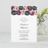 Navy Bourgogne Blush Roze Pioenparen Douche Kaart (Staand voorkant)