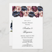 Navy Bourgogne Blush Roze Pioenparen Douche Kaart (Voorkant / Achterkant)