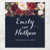 Navy Bourgondië Bloemen Herfst Bruiloft Wijn Label Wijn Etiket (Enkel label)