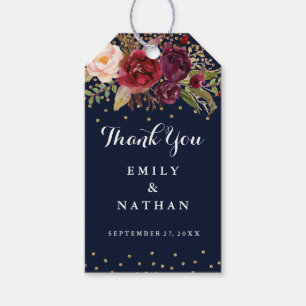 Navy Bourgondië Floral Favor Dank u Cadeau Labels Cadeaulabel