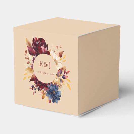 Navy Bourgondie Roze Herfst Aquarel Bloemstuk Bedankdoosjes (Achterkant)