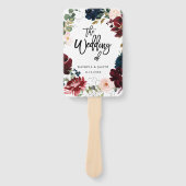 Navy Bourgondische Herfst Floral krans bruiloft Handwaaier (Voorkant)