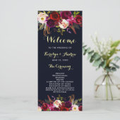 Navy Bourgondische Marsala Boho Bloemen Bruiloftsp Programma (Staand voorkant)