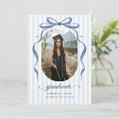 Navy Bow Graduation Open House Party Invitation Kaart (Staand voorkant)