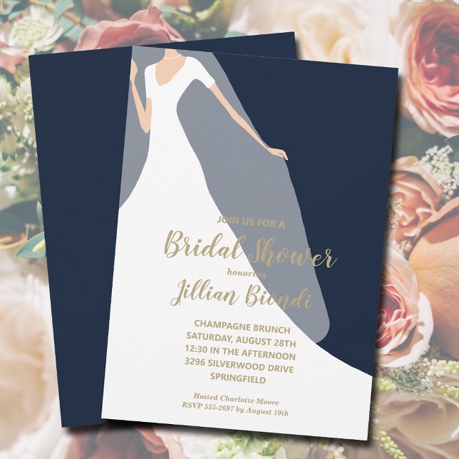 Navy Bridal Shower Invitations Dress and Veil (Creator heeft geüpload)
