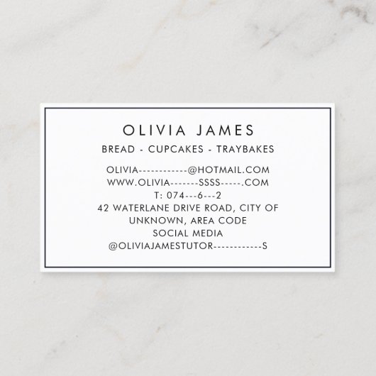 Navy Brood Patroon Bakkerij Gebak Chef-kok en Cate Visitekaartje (Achterkant)