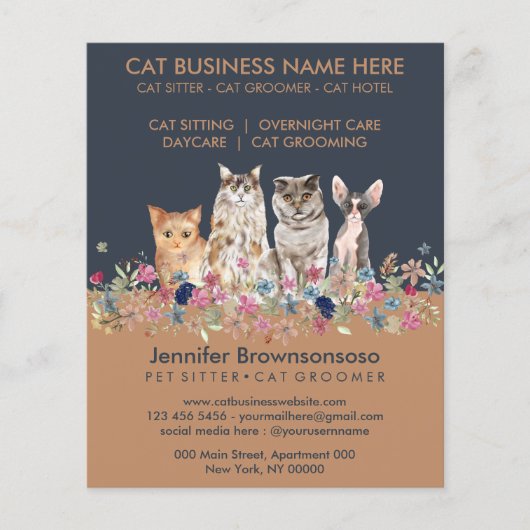 Navy Brown Cute Pet Cats Flyer (Voorkant)
