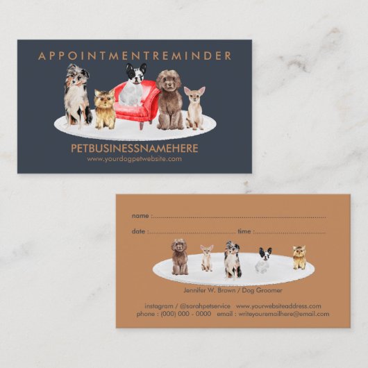 Navy Brown Pet Appointment Dogs Visitekaartje (Voorkant / Achterkant)